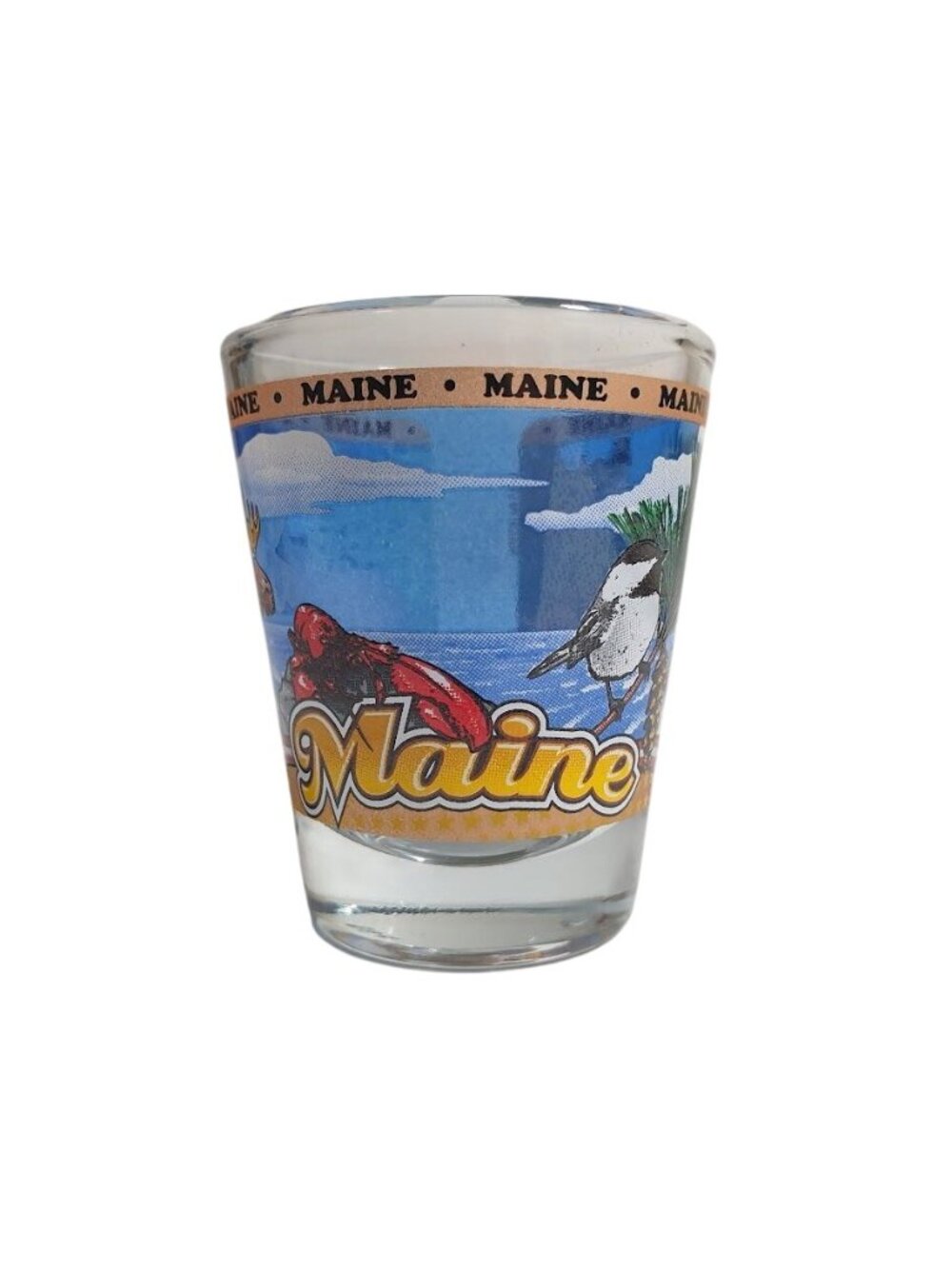 Maine Souvenir Shot Glass Moose Lighthouse Scenic Wildlife Pattern Bar Gift